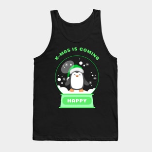Xmas is Coming Happy Penguin (Green) Tank Top